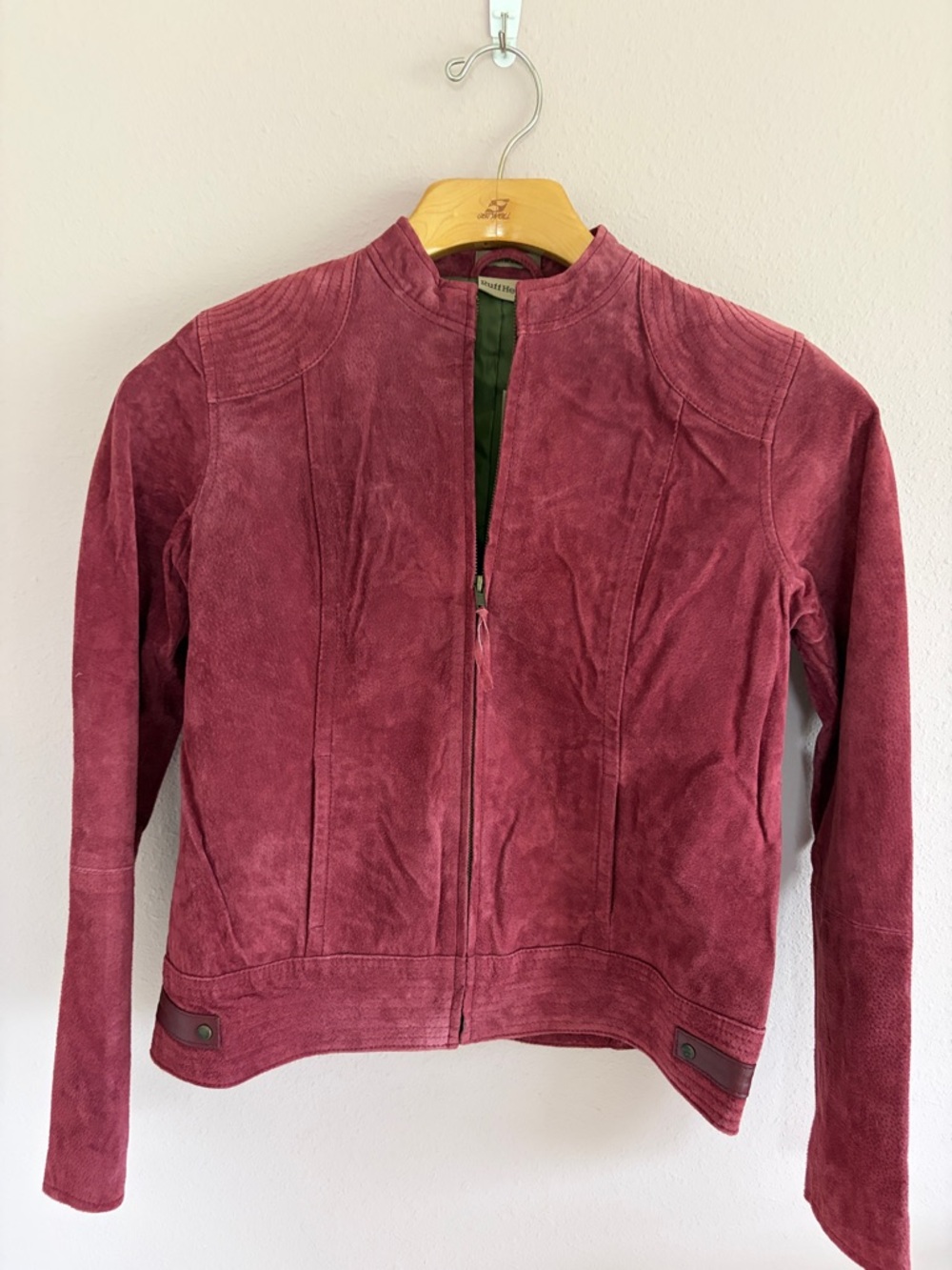 Ruff Hewn Women's wine/burgundy Suede Jacket with Olive Lining size M